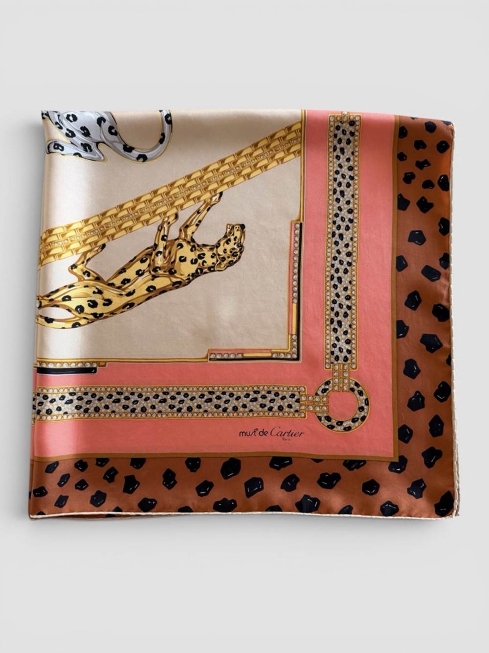 Cartier Paris Silk Scarf Panther Leopard Print Square 34”